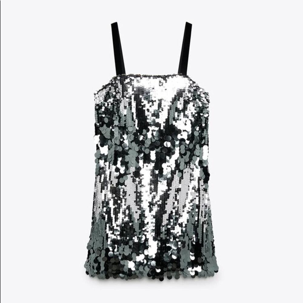 ZARA BLOGGER FAVORITE SEQUIN MINI DRESS SILVER - Picture 12 of 14